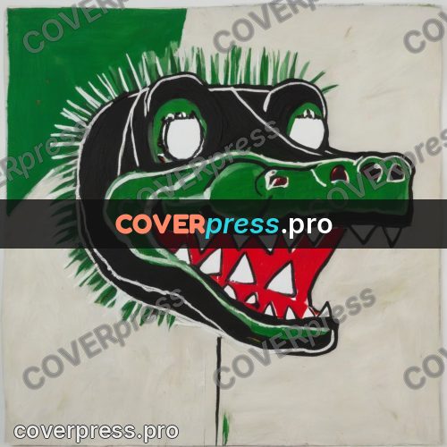 Basquiat style drawing: crocodile jaws with teeth
