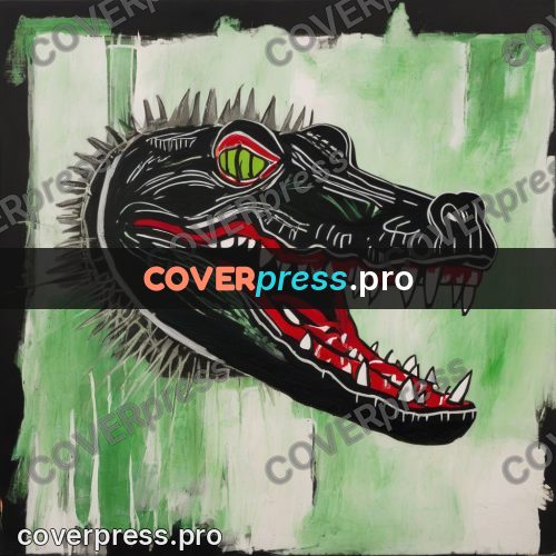 Basquiat style drawing: crocodile jaws with teeth