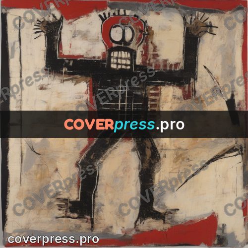 Basquiat style drawing: figure with a grid of ribs