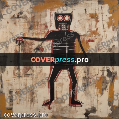 Basquiat style drawing: figure with a grid of ribs