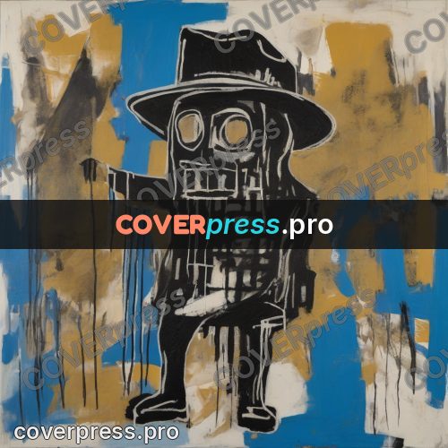 Basquiat style drawing: figure in a wide-brimmed hat