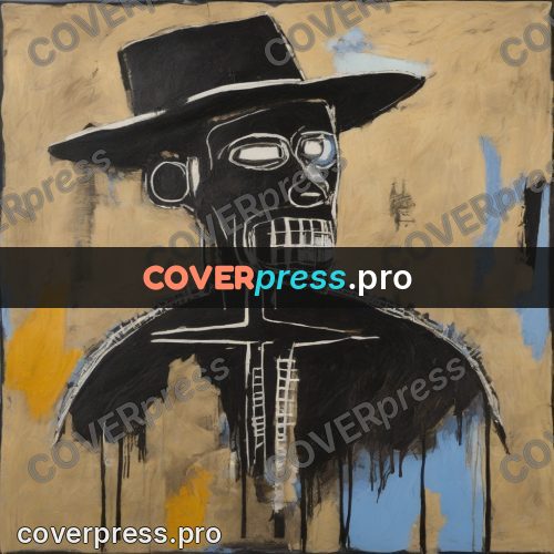 Basquiat style drawing: figure in a wide-brimmed hat