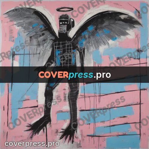 Basquiat style drawing: figure with open wings