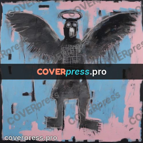 Basquiat style drawing: figure with open wings