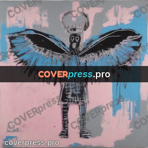Basquiat style drawing: figure with open wings