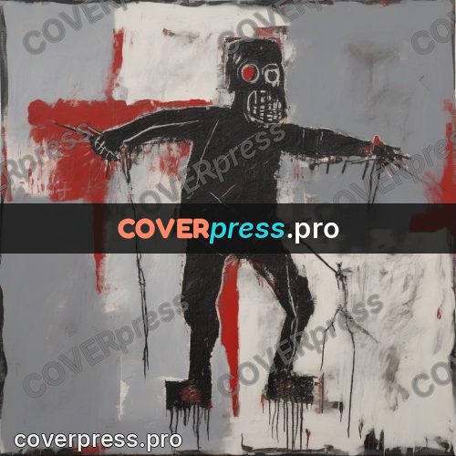 Basquiat style drawing: black figure with arms spread