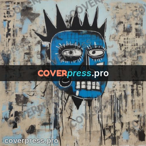 Basquiat style drawing: blue head with teeth
