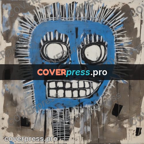 Basquiat style drawing: blue head with teeth