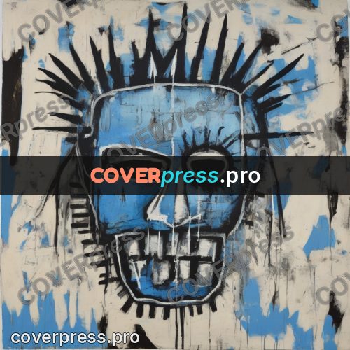 Basquiat style drawing: blue head with teeth