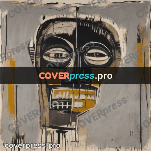 Basquiat style drawing: grey mask with teeth