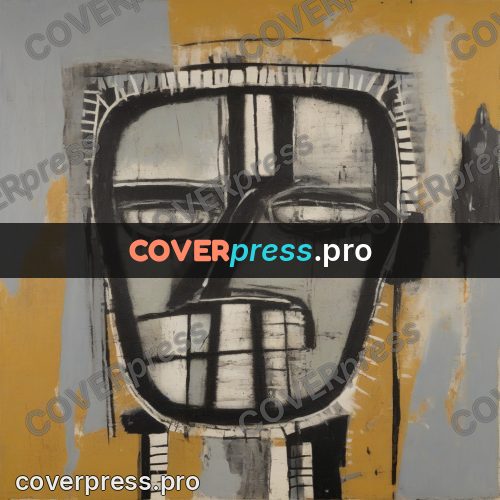 Basquiat style drawing: grey mask with teeth