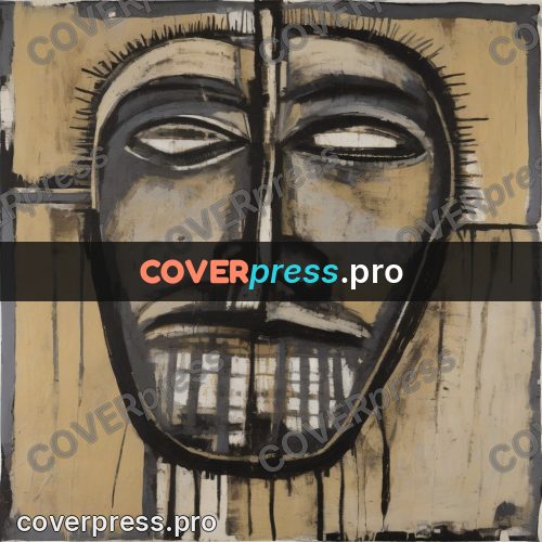 Basquiat style drawing: grey mask with teeth