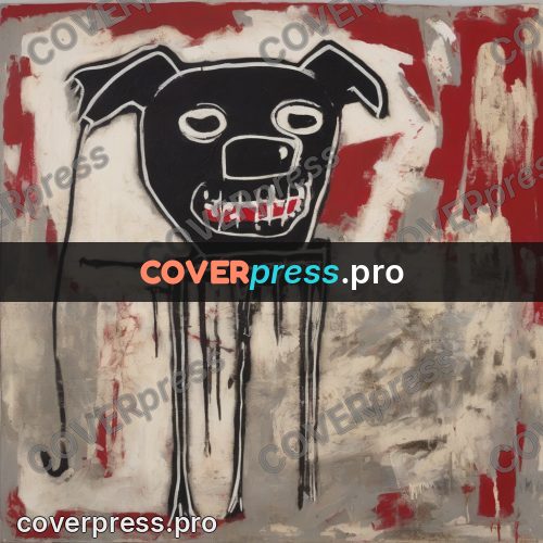 Basquiat style drawing: black dog with teeth