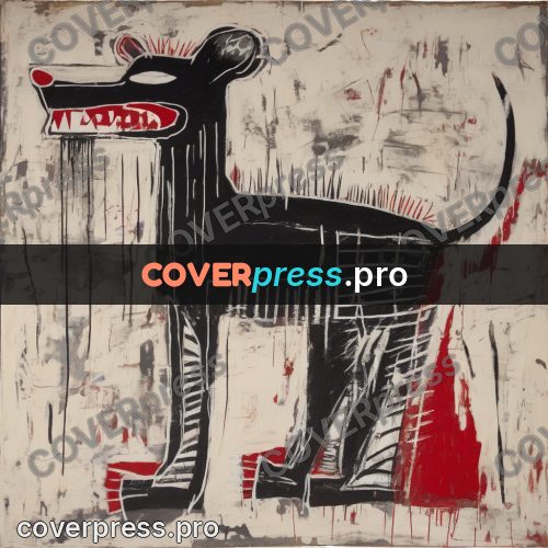 Basquiat style drawing: black dog with teeth