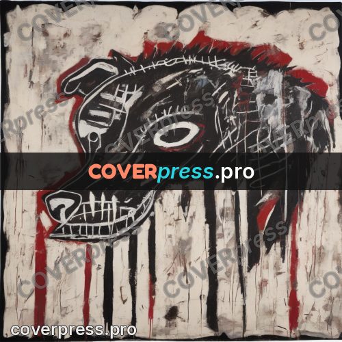 Basquiat style drawing: black dog with teeth