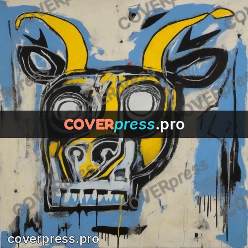 Basquiat style drawing: bull's muzzle with horns