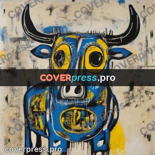 Basquiat style drawing: bull's muzzle with horns