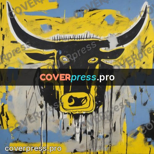 Basquiat style drawing: bull's muzzle with horns