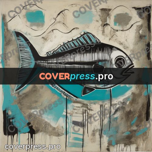 Basquiat style drawing: fish with large scales