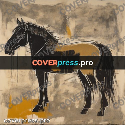Basquiat style drawing: black horse with a mane