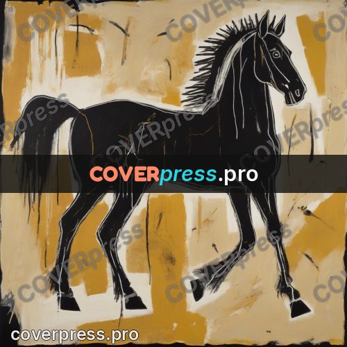 Basquiat style drawing: black horse with a mane