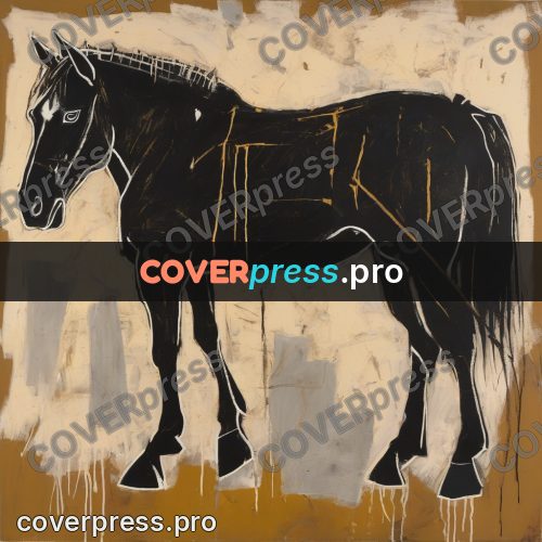 Basquiat style drawing: black horse with a mane