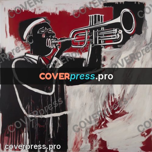 Basquiat style drawing: figure with a trumpet
