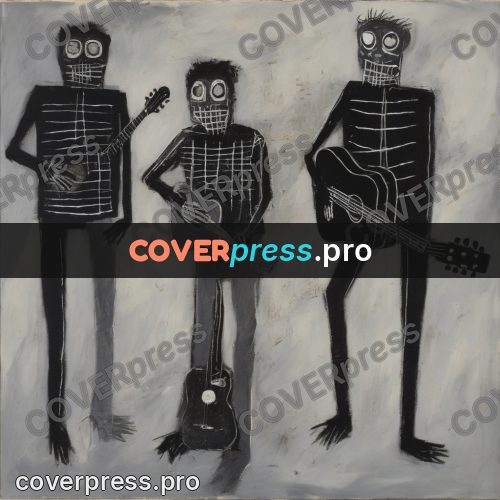 Basquiat style drawing: figure with a guitar