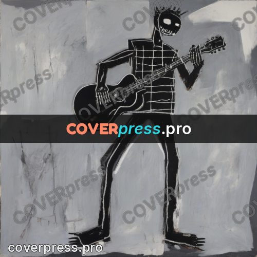 Basquiat style drawing: figure with a guitar