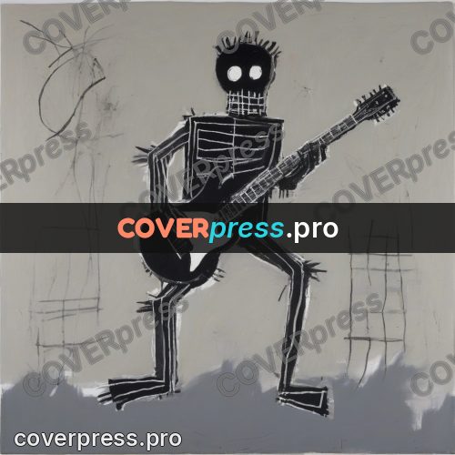 Basquiat style drawing: figure with a guitar