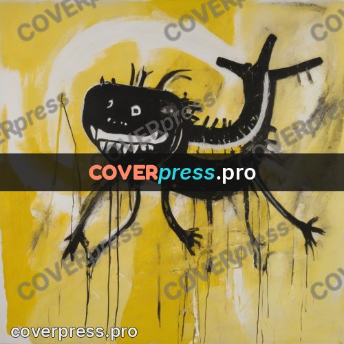 Basquiat style drawing: black shape on yellow