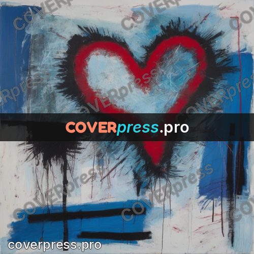 Basquiat style drawing: heart on a blue field