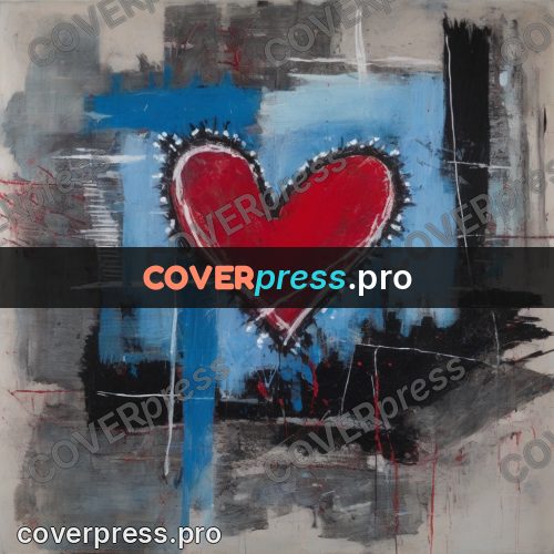 Basquiat style drawing: heart on a blue field