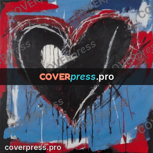 Basquiat style drawing: heart on a blue field