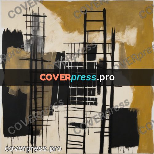 Basquiat style drawing: ladders on an ochre field