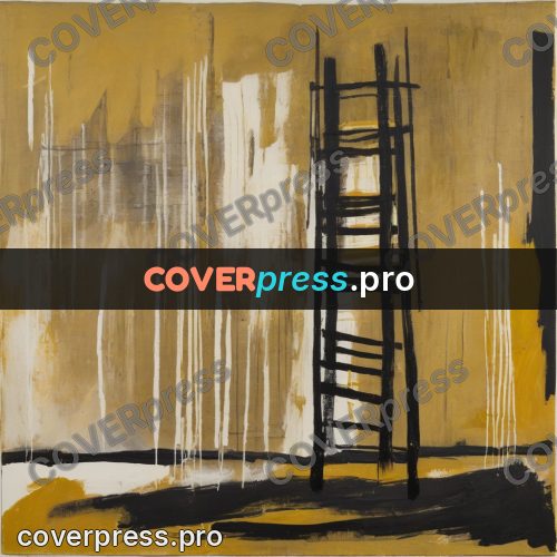 Basquiat style drawing: ladders on an ochre field