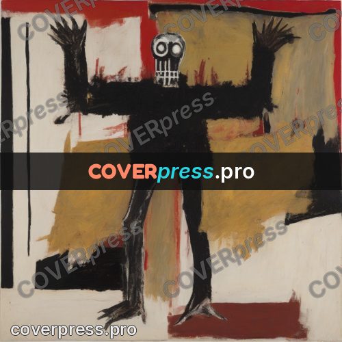 Basquiat style drawing: figure with raised arms