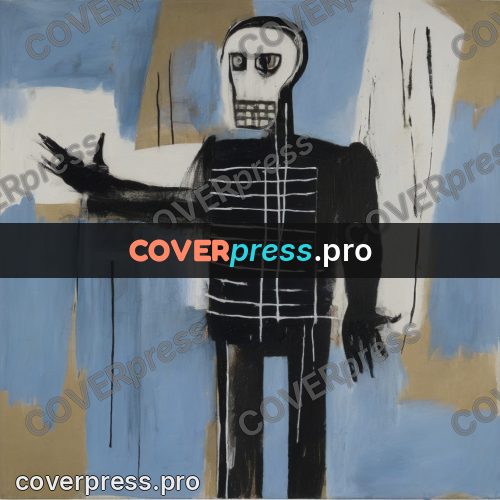 Basquiat style drawing: figure with ribs on blue