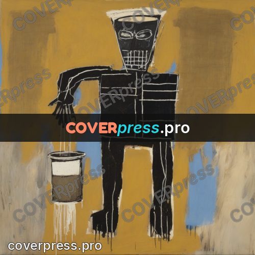 Basquiat style drawing: figure with a bucket