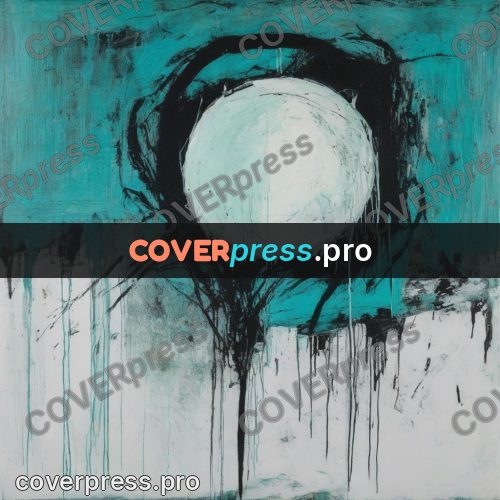 Basquiat style drawing: circle on a turquoise field