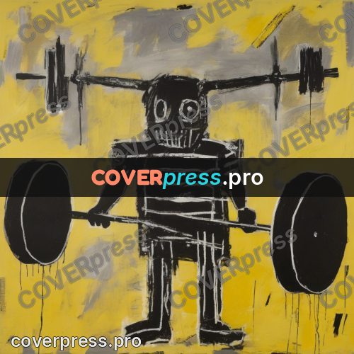 Basquiat style drawing: figure with a barbell