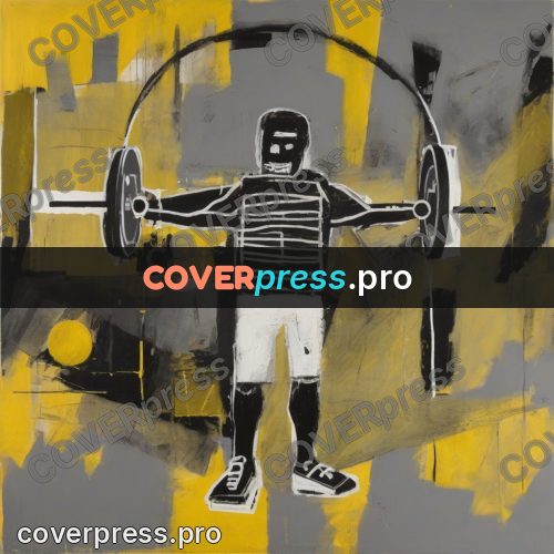 Basquiat style drawing: figure with a barbell