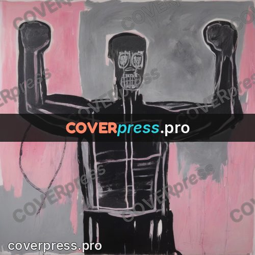 Basquiat style drawing: figure with raised fists