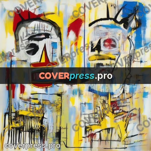 Basquiat style drawing: head in a crown