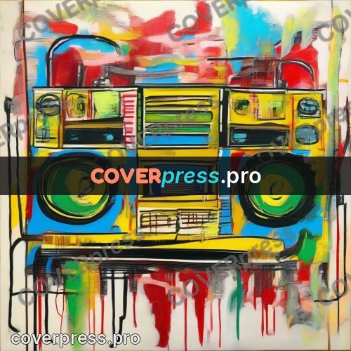 Basquiat style drawing: boom box with speakers