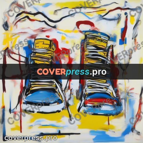 Basquiat style drawing: high top sneakers with laces