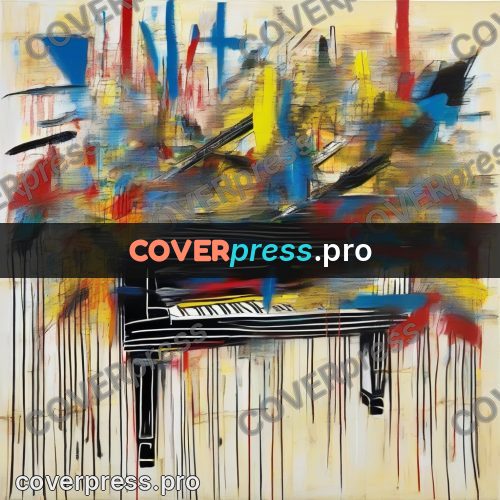 Basquiat style drawing: piano on a pale field