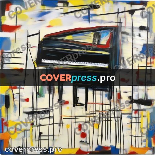 Basquiat style drawing: piano on a pale field