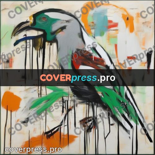 Basquiat style drawing: bird with a long beak