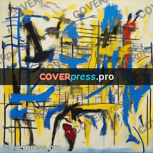 Basquiat style drawing: blue and yellow bands